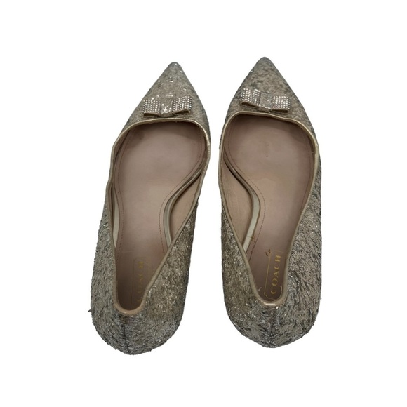 Coach Gold Glitter Rhinestone Bows Monroe Pointed Toe Pumps Size 38 Women’s - Picture 5 of 10